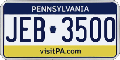 PA license plate JEB3500