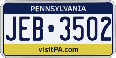 PA license plate JEB3502