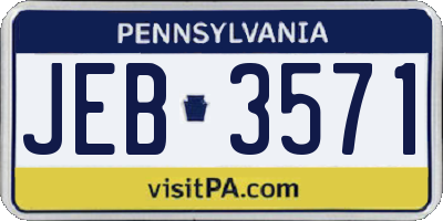 PA license plate JEB3571