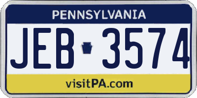 PA license plate JEB3574