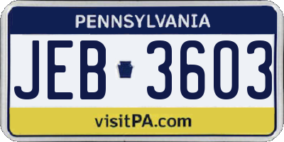 PA license plate JEB3603