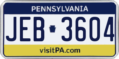 PA license plate JEB3604