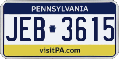 PA license plate JEB3615