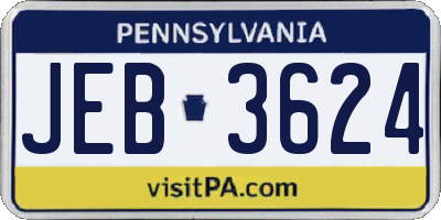 PA license plate JEB3624