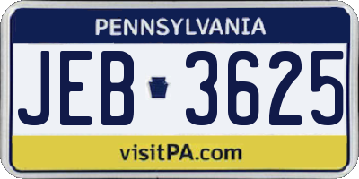 PA license plate JEB3625