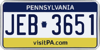 PA license plate JEB3651