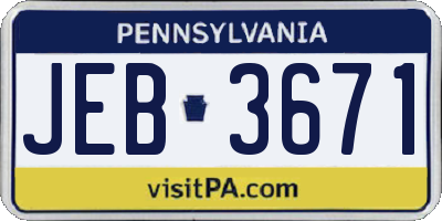PA license plate JEB3671