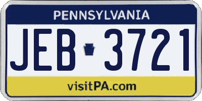 PA license plate JEB3721