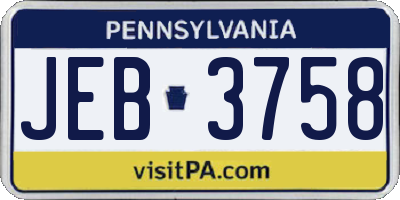 PA license plate JEB3758