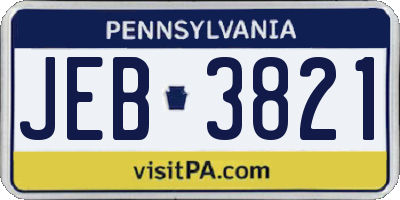 PA license plate JEB3821