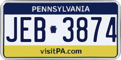 PA license plate JEB3874