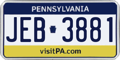 PA license plate JEB3881