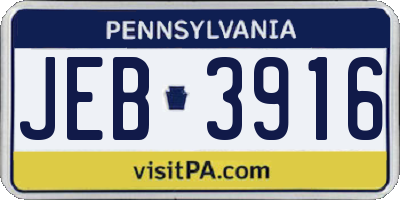 PA license plate JEB3916