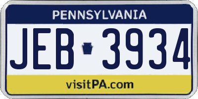 PA license plate JEB3934