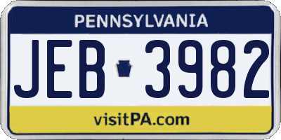 PA license plate JEB3982