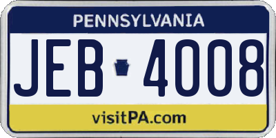 PA license plate JEB4008