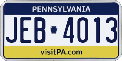 PA license plate JEB4013