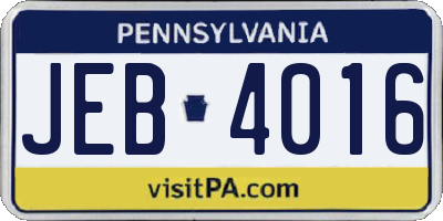 PA license plate JEB4016