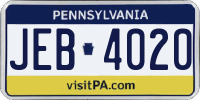 PA license plate JEB4020