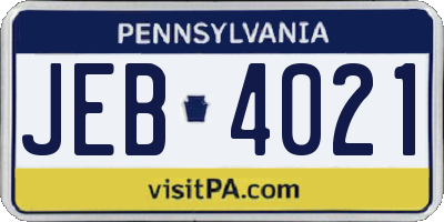 PA license plate JEB4021
