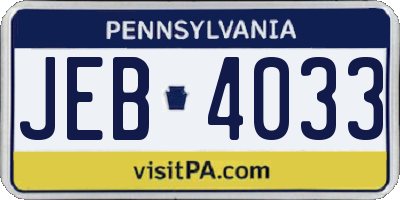 PA license plate JEB4033
