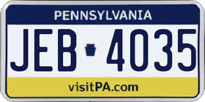 PA license plate JEB4035
