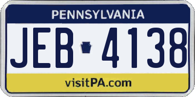 PA license plate JEB4138