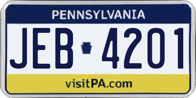 PA license plate JEB4201