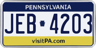 PA license plate JEB4203