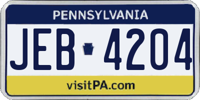 PA license plate JEB4204