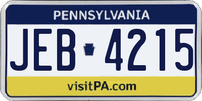 PA license plate JEB4215