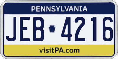 PA license plate JEB4216