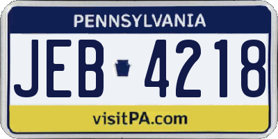 PA license plate JEB4218