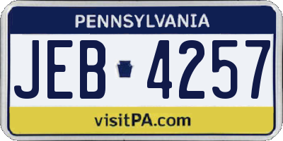 PA license plate JEB4257