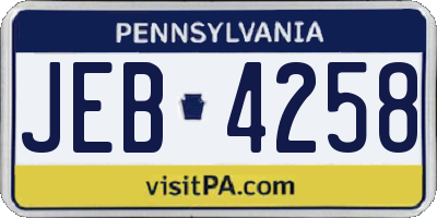 PA license plate JEB4258