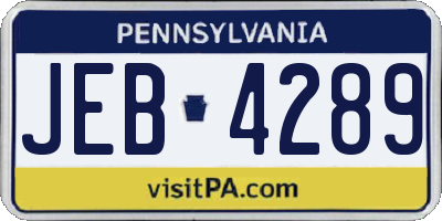 PA license plate JEB4289