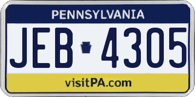 PA license plate JEB4305