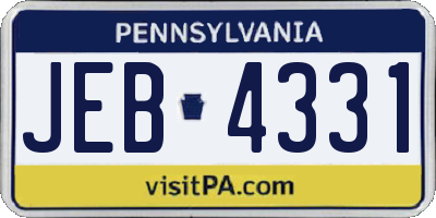 PA license plate JEB4331