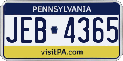 PA license plate JEB4365