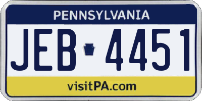 PA license plate JEB4451