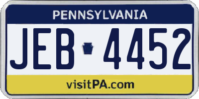 PA license plate JEB4452