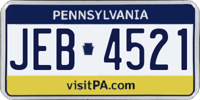 PA license plate JEB4521