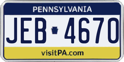 PA license plate JEB4670