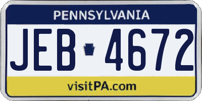PA license plate JEB4672