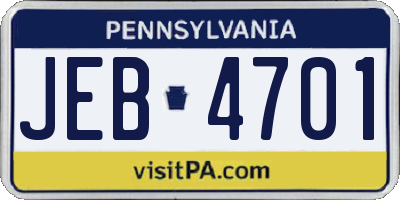PA license plate JEB4701