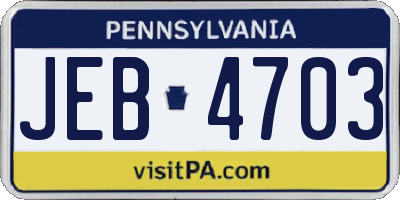 PA license plate JEB4703