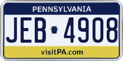 PA license plate JEB4908