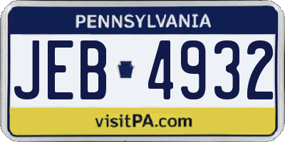 PA license plate JEB4932