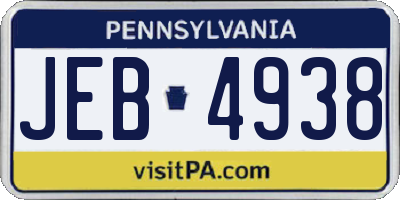 PA license plate JEB4938