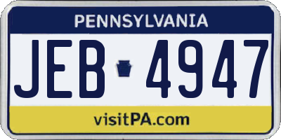 PA license plate JEB4947